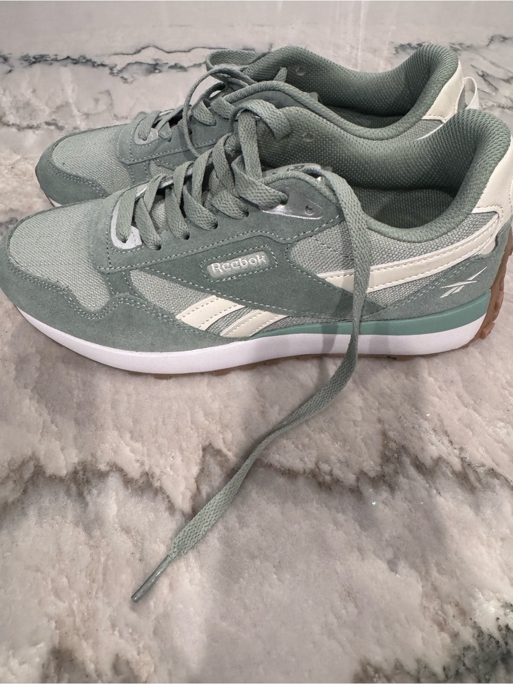 Reebok Women's Mint Green and White Classic Sneakers